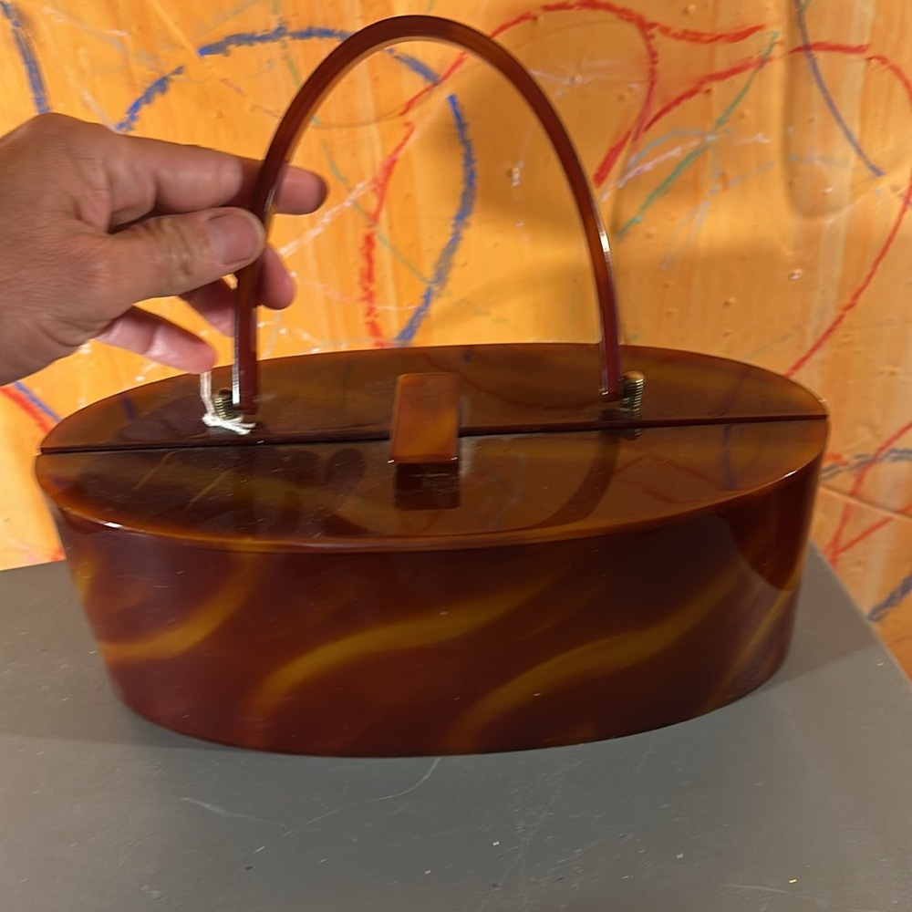 1950S DOVER AMBER TORTOISESHELL LUCITE PURSE - Picture 2 of 4